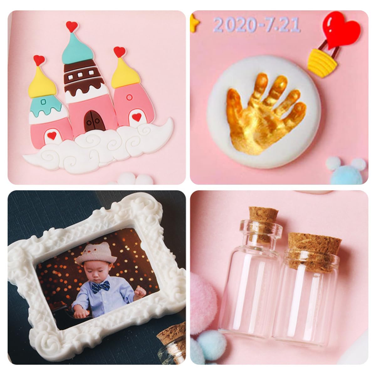 PATPAT Baby Clay Footprint & Hand Print Kit Golden Paints Baby Hand & Foot Clay Kit with 12 Inches Photo Frame & Accessories Newborn Handprint and Footprint Clay Kit, Baby Shower Gifts
