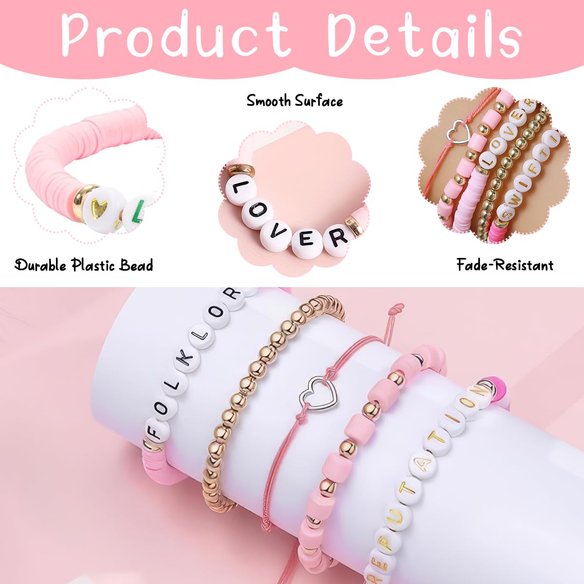 SANNIDHI Taylor Bracelet for Woman Layered Clay Beads Bracelets for Women Teens Girls Taylor Letter Merch Bracelet Kit Swifties Fans Gifts Elastic Stackable Y2K Aesthetic Bracelet