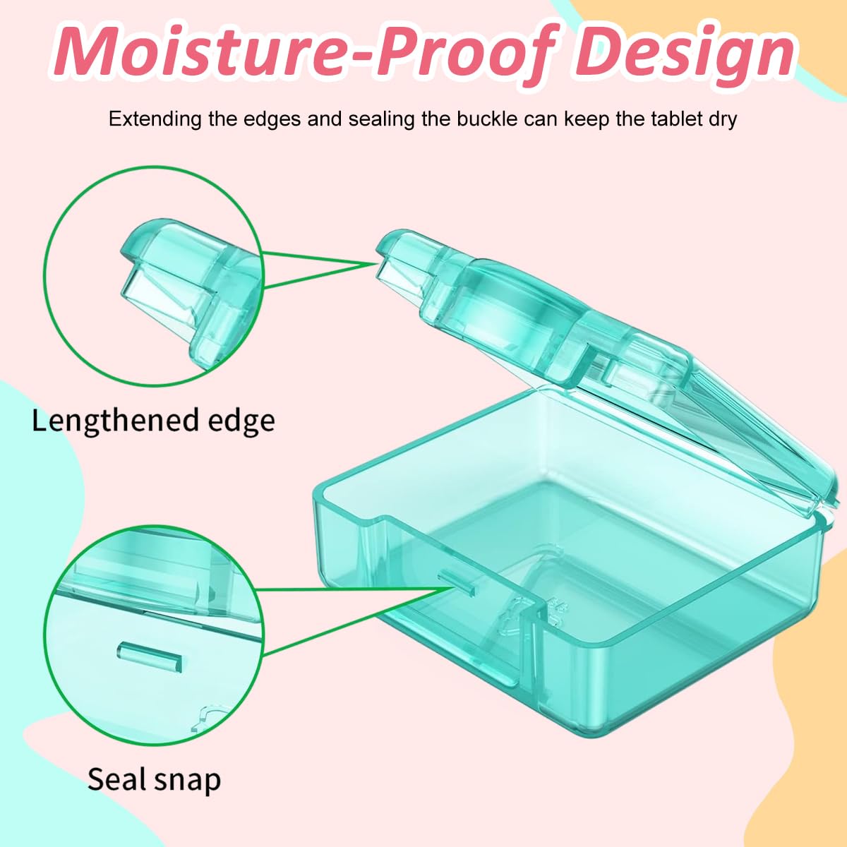 HANNEA 4Pcs Pill Box Portable Pill Box 1.7 Inches Color Square Transparent Pill Box Food Grade PP Travel Pill Box Pill Case Medicine Pill Box for Supplyments, Capsules, Tablets, Fish Oil, Vitamin