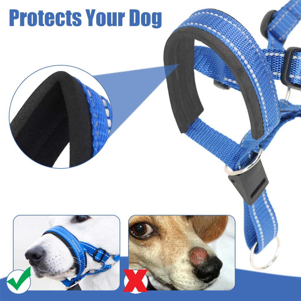 Qpets Adjustable Dog Collar Mouth Cover, Anti Bite Dog Soft Head Collar Nylon Dog Mouth and Nose Ring, No Pull Comfort Pet Head Collar Training for Walking Dogs (Neck 16.8
