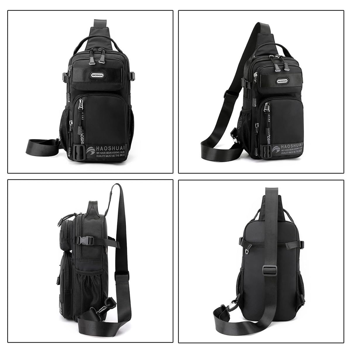 GUSTAVE Sling Bag for Men Crossbody Bag Multi Pocket Chest Bag Fashion Side Bag with Handle & Adjustable Strap, Convenient for Commuting, Travel, Outdoor Activities, Cycling(black)