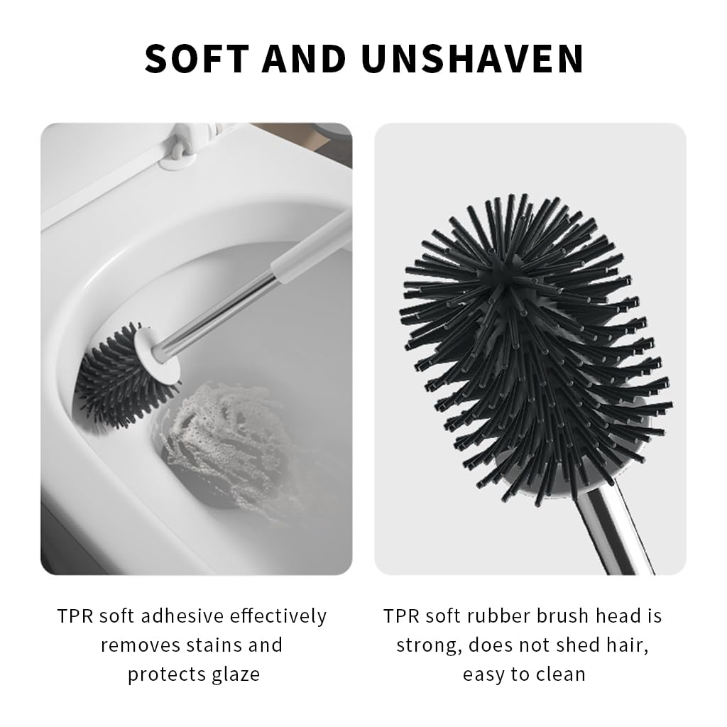 HASTHIP Toilet Brush and Holder Set, Bathroom Cleaning Bowl Brush, Silicone Toilet Bowl Cleaner Brush Kit, Bathroom Accessories with Aluminum Handle