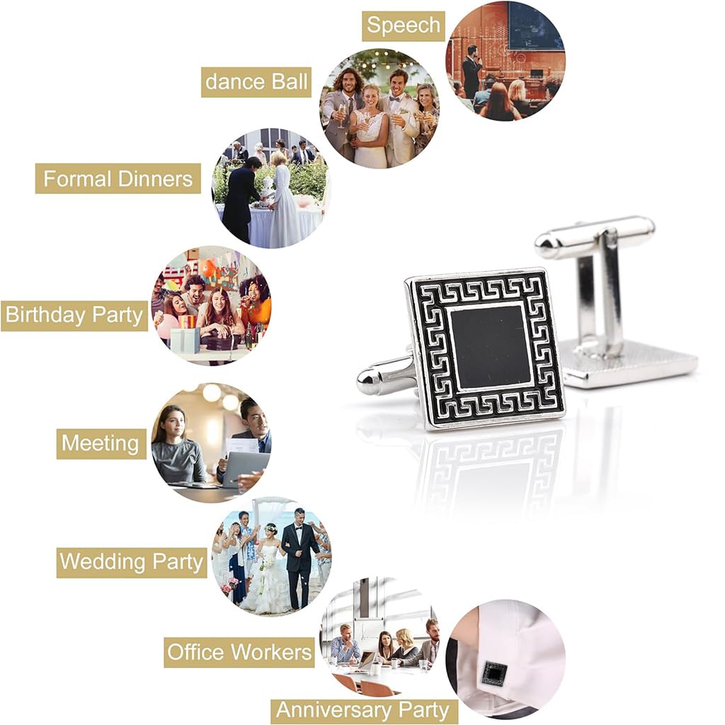 GUSTAVE Mens Cufflinks Tuxedos Cufflinks Set 1 Pair Black Electroplated Pattern Cufflinks for Suits Luxury Suit Cufflinks for Business, Wedding, Party, Club