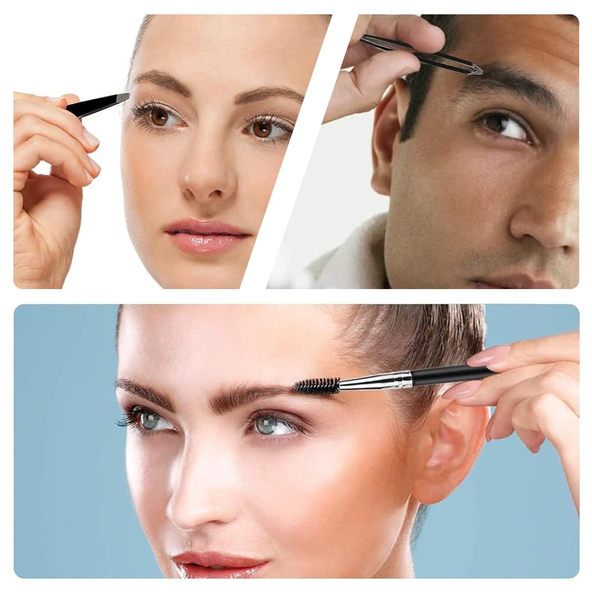 MAYCREATE 6pcs Eyebrow Tweezer Razor Set, Stainless Steel Precision Eyebrow Trimmer for Women Men, Includes Scissors, Eyelash Brush & 4 Styles Tweezer for Eyebrow with Tool Pouch