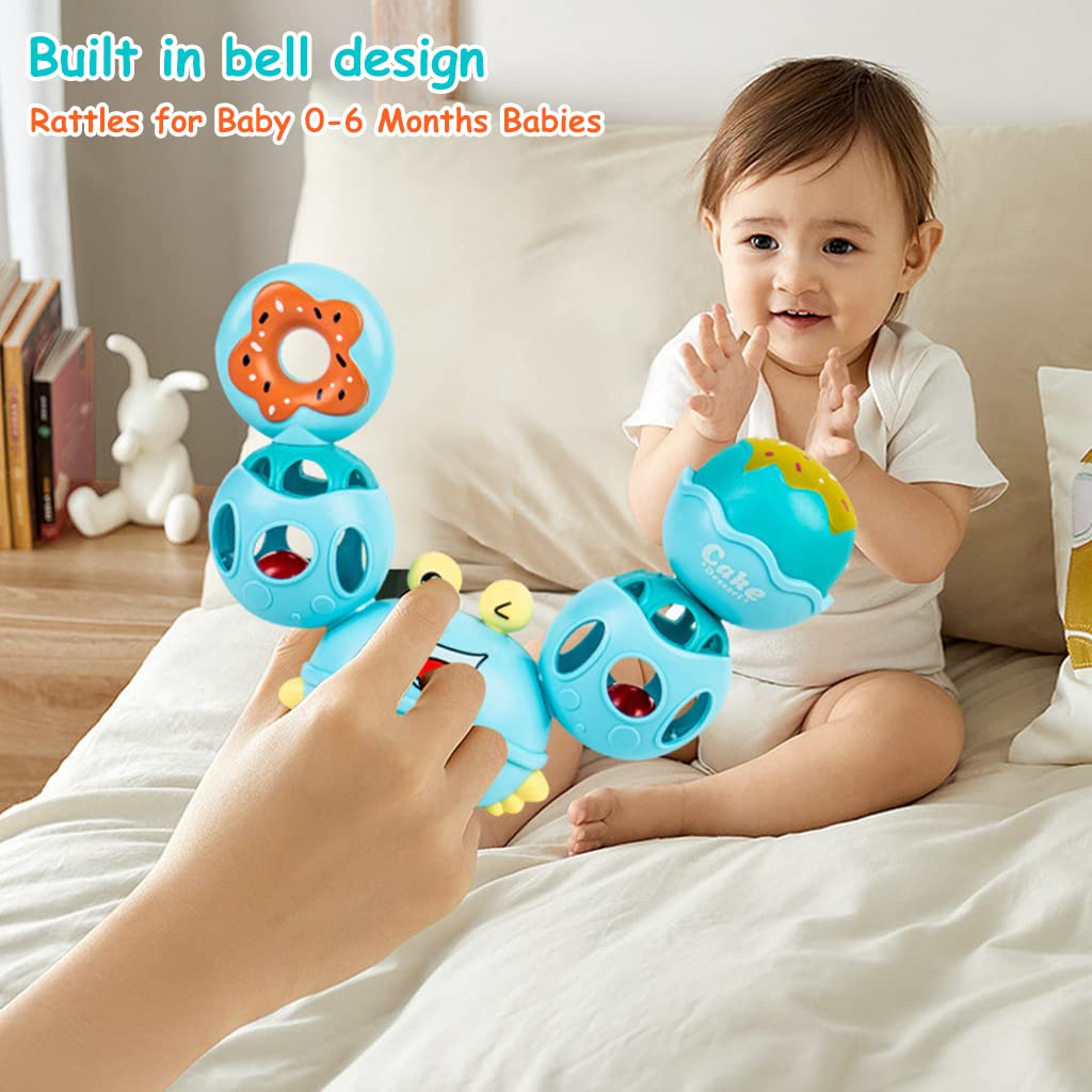 PATPAT Rattles for Baby 0-6 Months Cartoon Crab Sensory Teething Toys for Babies 360 ° Rotation Rattle Toy BPA-Free Soothing Toy Toddler Activity Toys New Born Baby Toys Gifts for Boys Girls- Blue