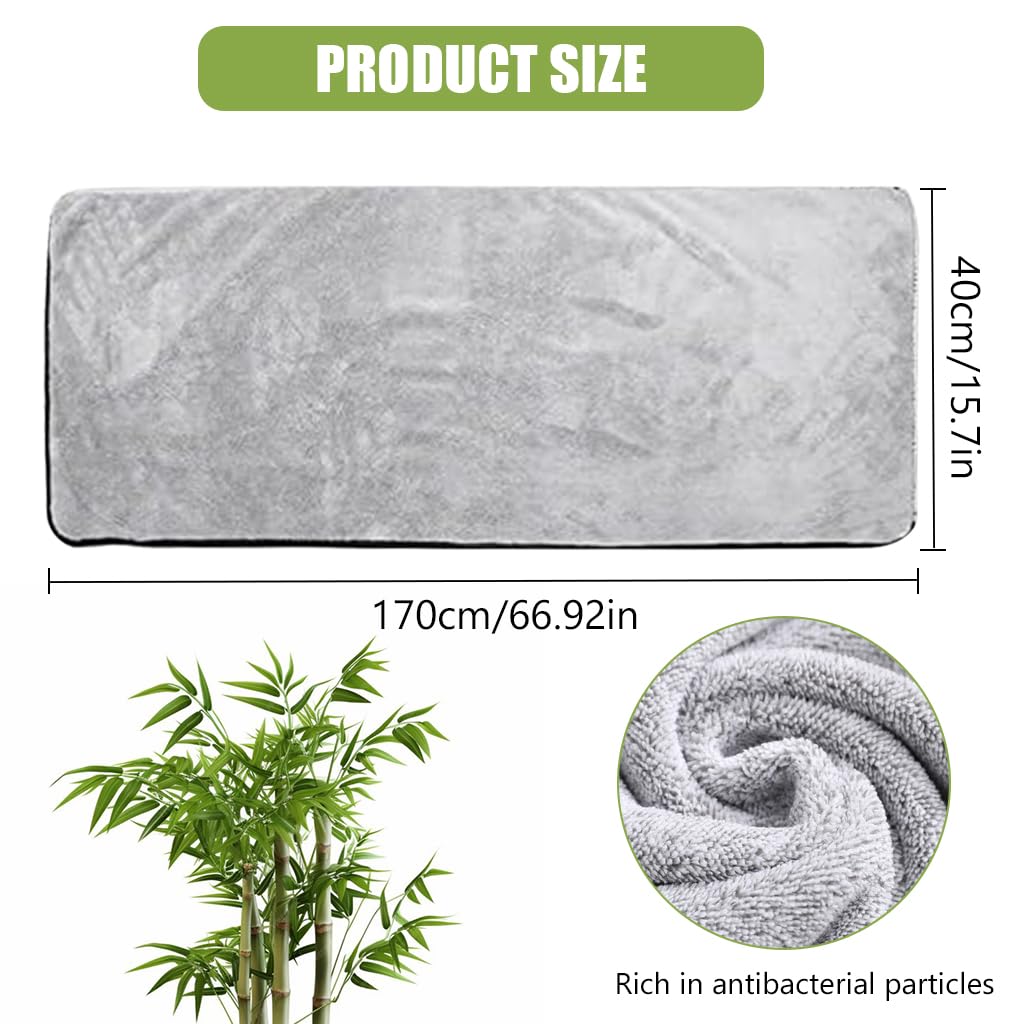 HASTHIP Bamboo Bath Towel, Super Absorbent, Large Cotton Antibacterial Bath Towels (55x27 Inches, Grey)