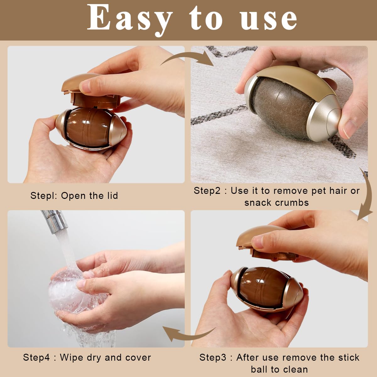 HANNEA Reusable Lint Roller, Portable Sticky Lint Roller Ball Removal Tool for Clothing, Furniture, Carpets, Beds, Sofas for Travel Household, Coffee