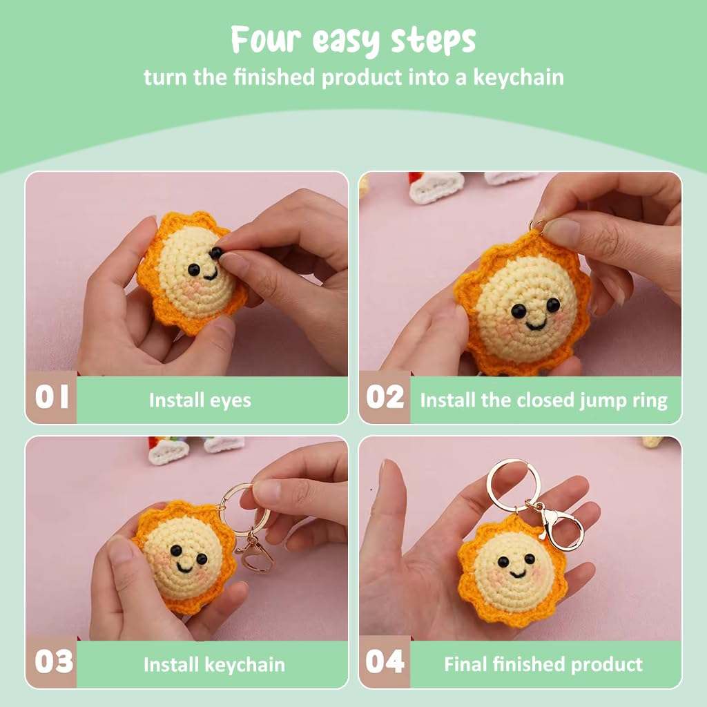 PATPAT DIY Crochet Kit Set of 4Pcs DIY Cartoon Stuffed Toy Crochet Material Kit with Tools and Tutorials Starter Friendly DIY Crochet Kit Crochet DIY Cartoon Crochet Pendent Material Kit DIY Gift