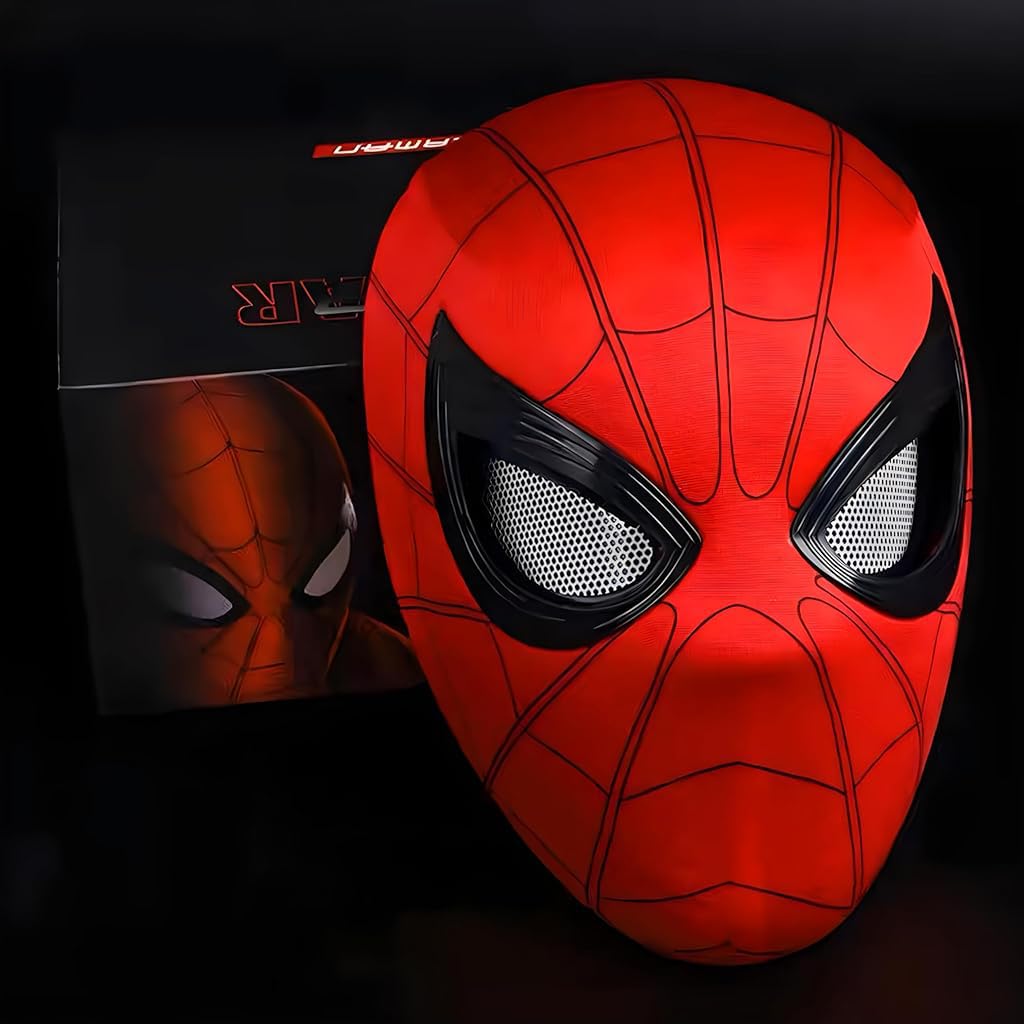 FANCYKU Halloween Mask Cosplay Spider Man Mask with Illuminated Moving Eyes Elastic Spider Man Mask for Kids Adults Party Dressing Up Prop Halloween Dress Up Mask Gift for Kids