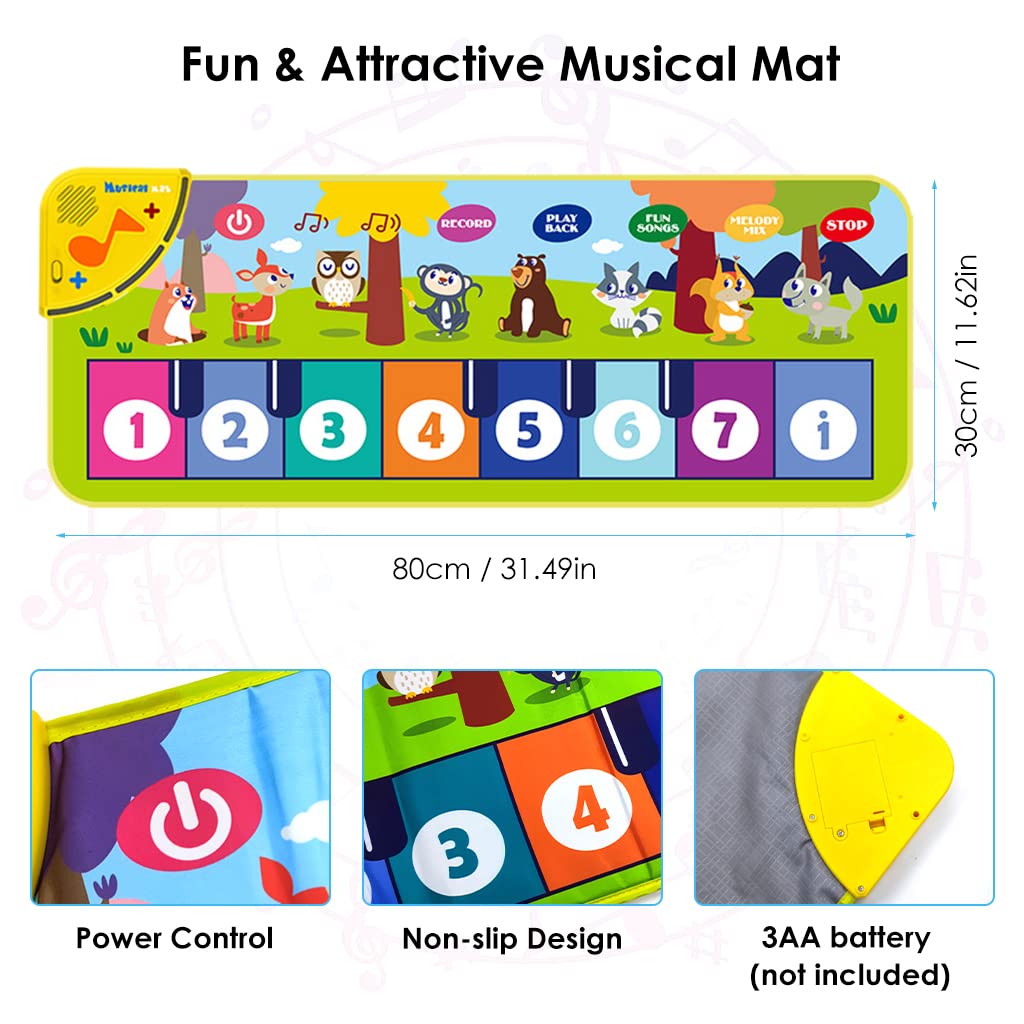 PATPAT Musical Mat for Kids,Piano Keyboard Dance Floor Mat Carpet Animal Blanket Touch Mat Musical Toys Early Education Toys for Girls Boys 1-3 Years Old(Mini Size for Hand Press 31.5x11.8in)