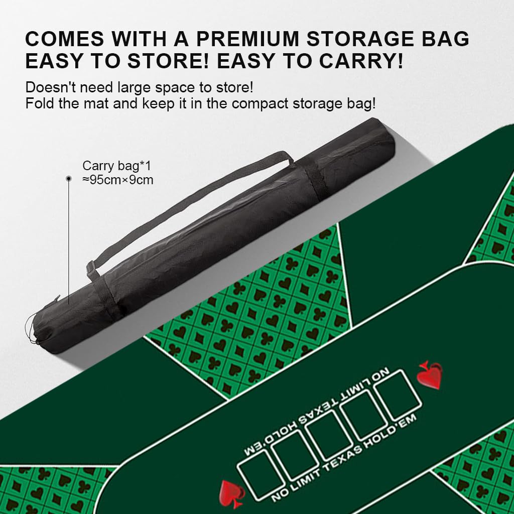 PATPAT 1800 * 900 * 2mm Poker Mat, 8 Players Poker Rubber Mat Poker Topper for Tables, Folding Portable Poker Table Top Layout w/Carrying Bag for Poker Games, Blackjack