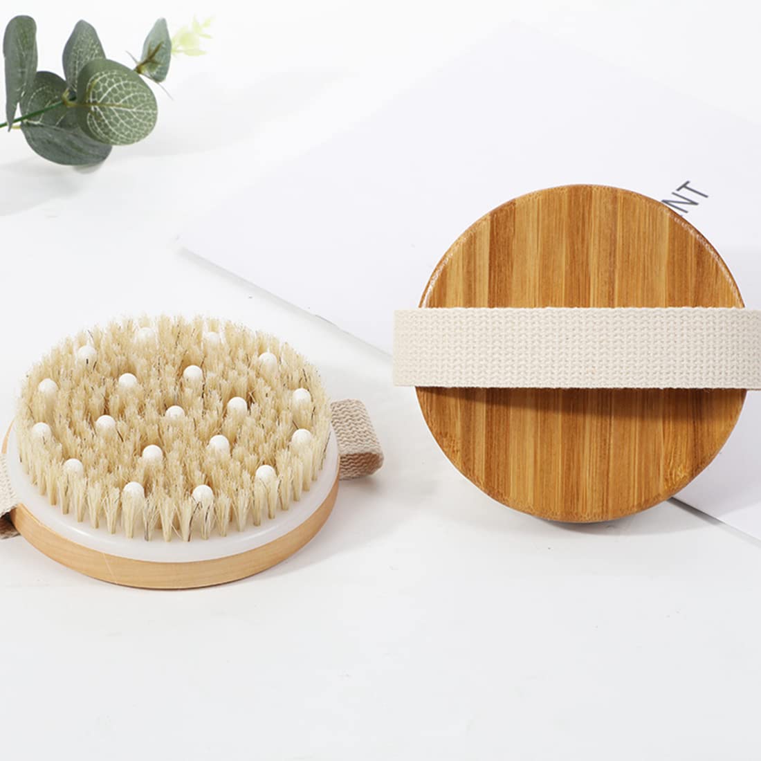 MAYCREATE Body Massage Brush for Bathing,Bath Body Scrubber Wet or Dry Body Brush Natural Bristles with Massage, Nodules Reducing Cellulite Toxins and Lymphatic