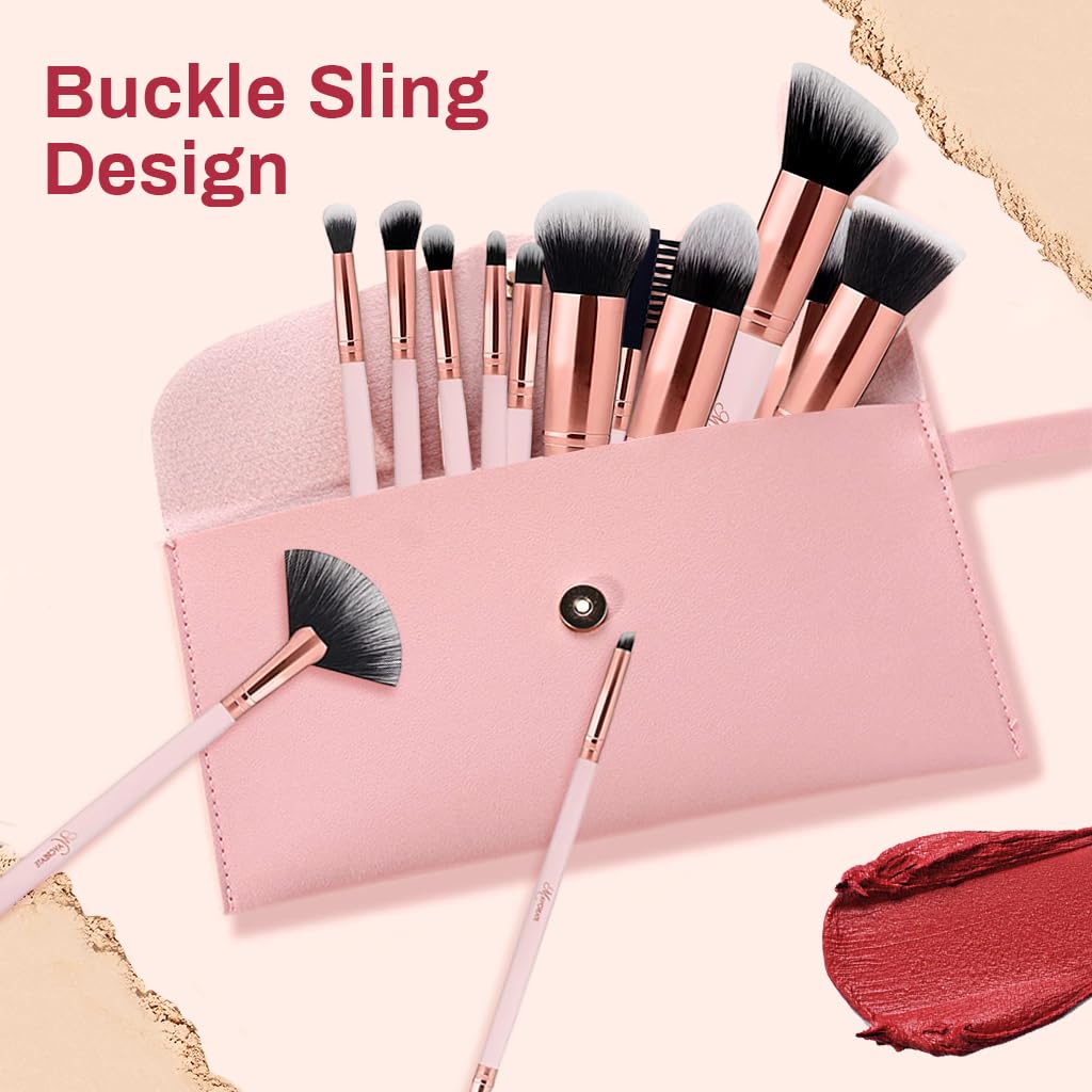 MAYCREATE Makeup Brush Set 16pcs Premium Synthetic for Foundation Powder/Concealers/Eye shadows/Blusher/Highlighter/Contour/Nose Contour/Shading/Lipstick Makeup Brushes for Beginners (Pink)