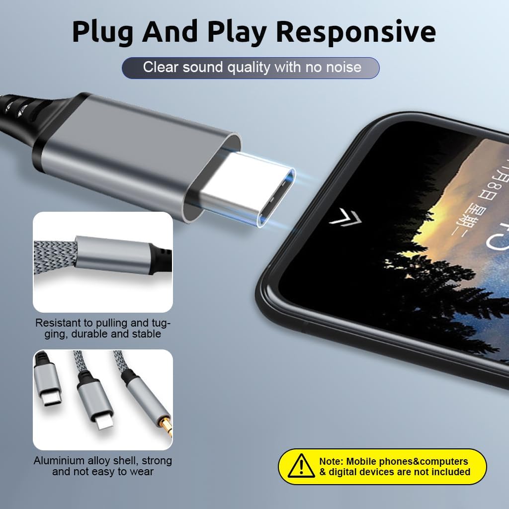 Verilux 3 in 1 Car Aux Cable, USB C to 3.5mm Audio Cord Car Stereo Aux Cable Compatible with Galaxy S23/S22/S21FE/OnePlus/iPhone 14/13/12/XR
