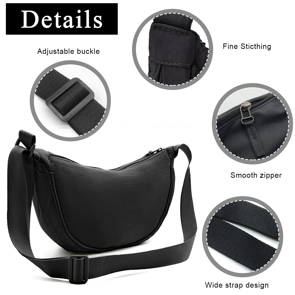 PALAY Nylon Crescent Hobos & Shoulder Crossbody Bag - Compact, Adjustable & Waterproof Casual Style Dumpling Bag, Color Small Chest Bag for Woman