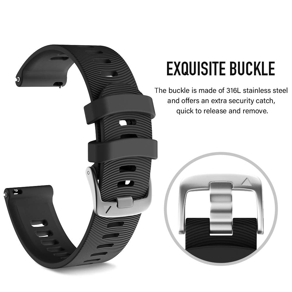 ZORBES Silicone Watch Strap Fashion Black Watch Band for Forerunner 645/245 Universal 20mm Width Watch Straps Adjustable Wristband Watch Bands for Galaxy Watch 5/5 Pro Galaxy Watch 4 Vivoactive 3