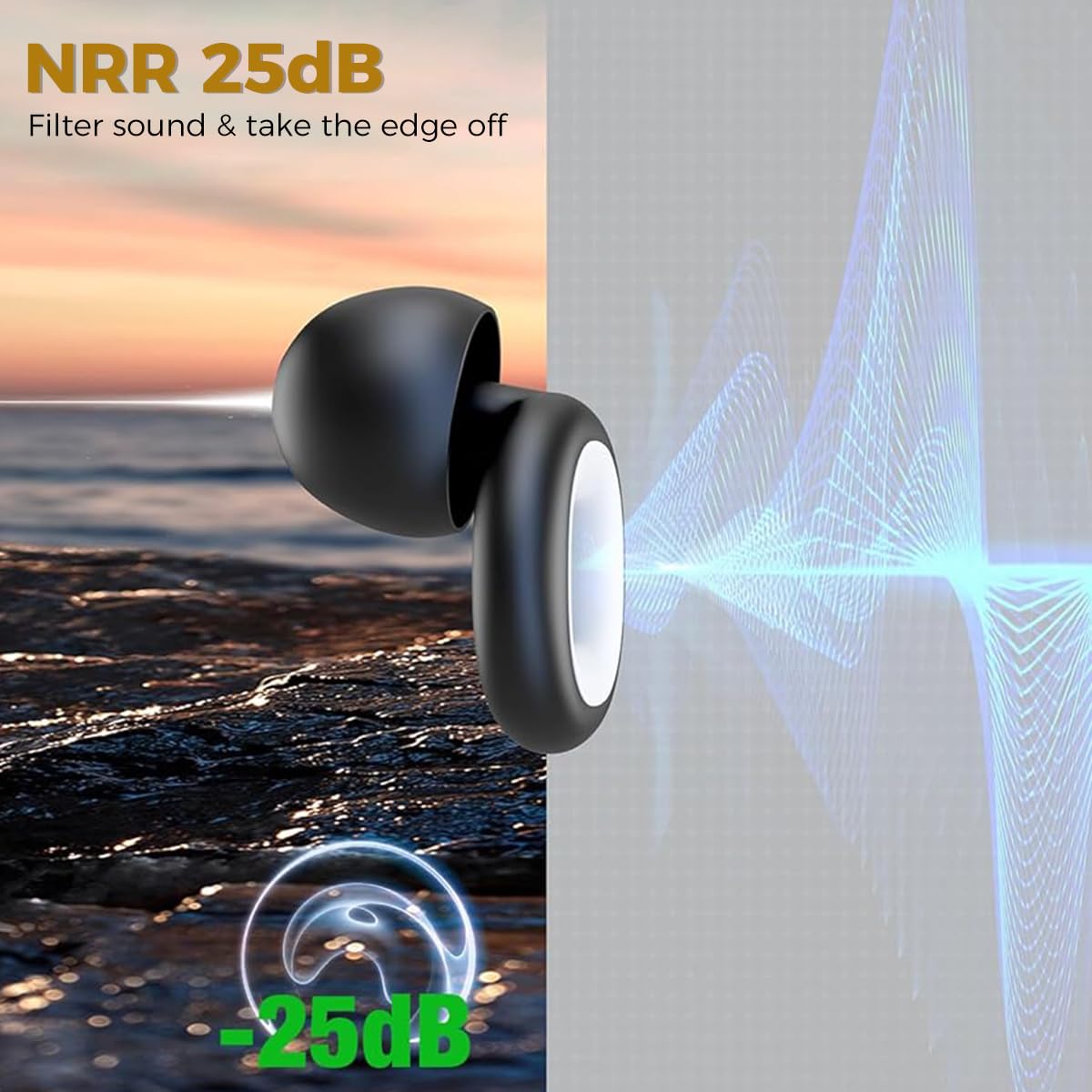 ZIBUYU Ear Plugs for Sleeping Soft Silicone Noise Reduction Earbuds Reusable Silent Ear Plugs with Storage Case, Ear Plugs for Noise Canceling Ear Plug for Sleeping, Flight, Concerts, 25dB - Black