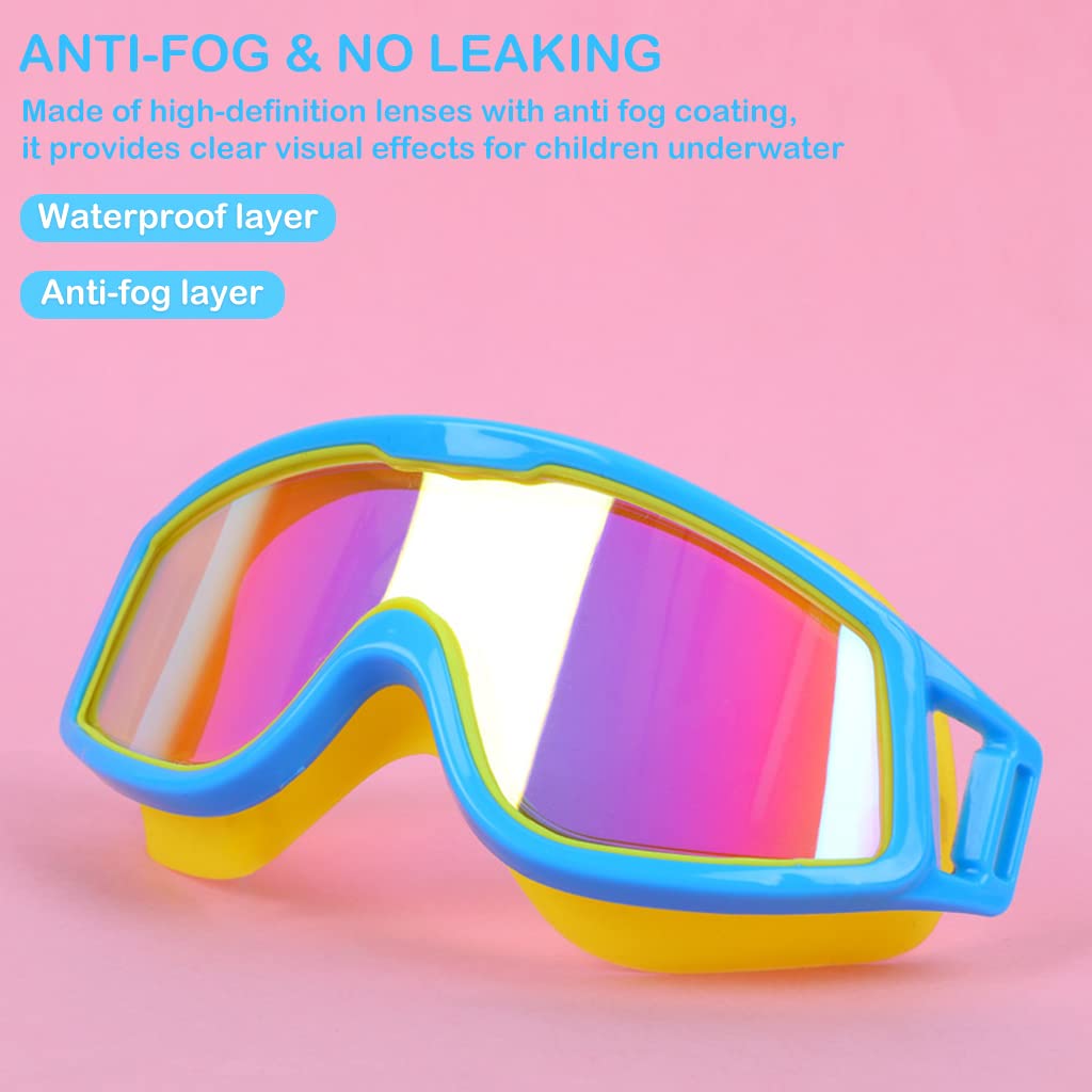 Proberos Professional UV Protection Indoor Outdoor Swimming Goggles for Kids Leakproof Silicone Frame Anti-fog Swimming Goggles Adjustable Swim Goggles for Kids 4-16 Years Old, Blue