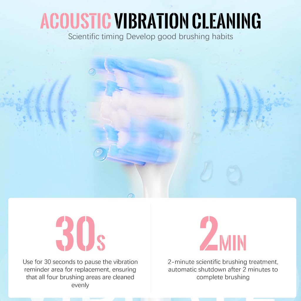 HANNEA Electric Toothbrush for Adult Soft Bristles Electric Toothbrush with 8 Replacement Brush Heads Ultra Sonic Toothbrush with 6 Cleaing Modes USB Electric Toothbrush, with Storage Case