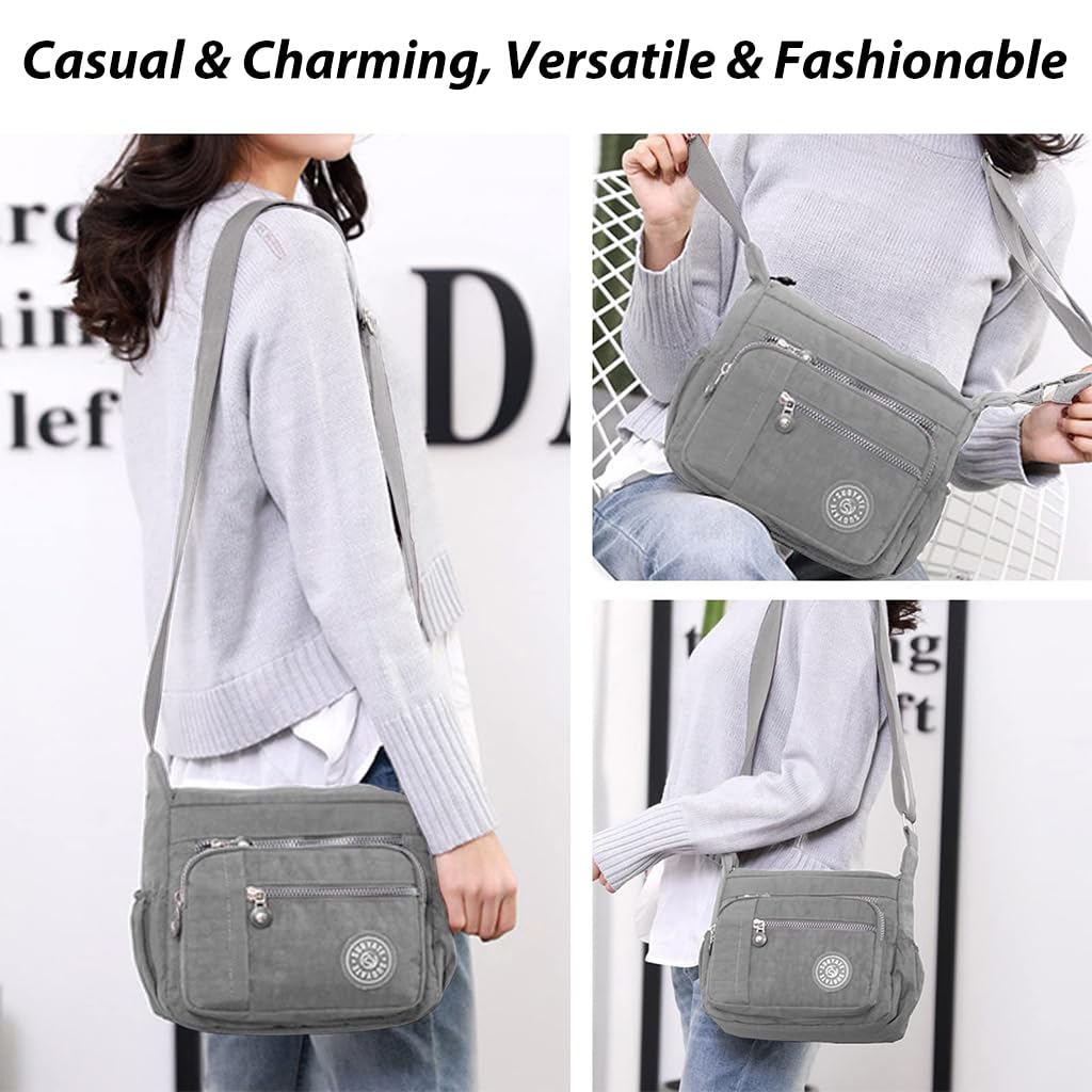 PALAY Women Crossbody Bag Waterproof Nylon Multi-layer Crossbody Bag Casual Satchel Bag Shoulder Bag Messenger Bag Travel Crossbody Bag Day Pack