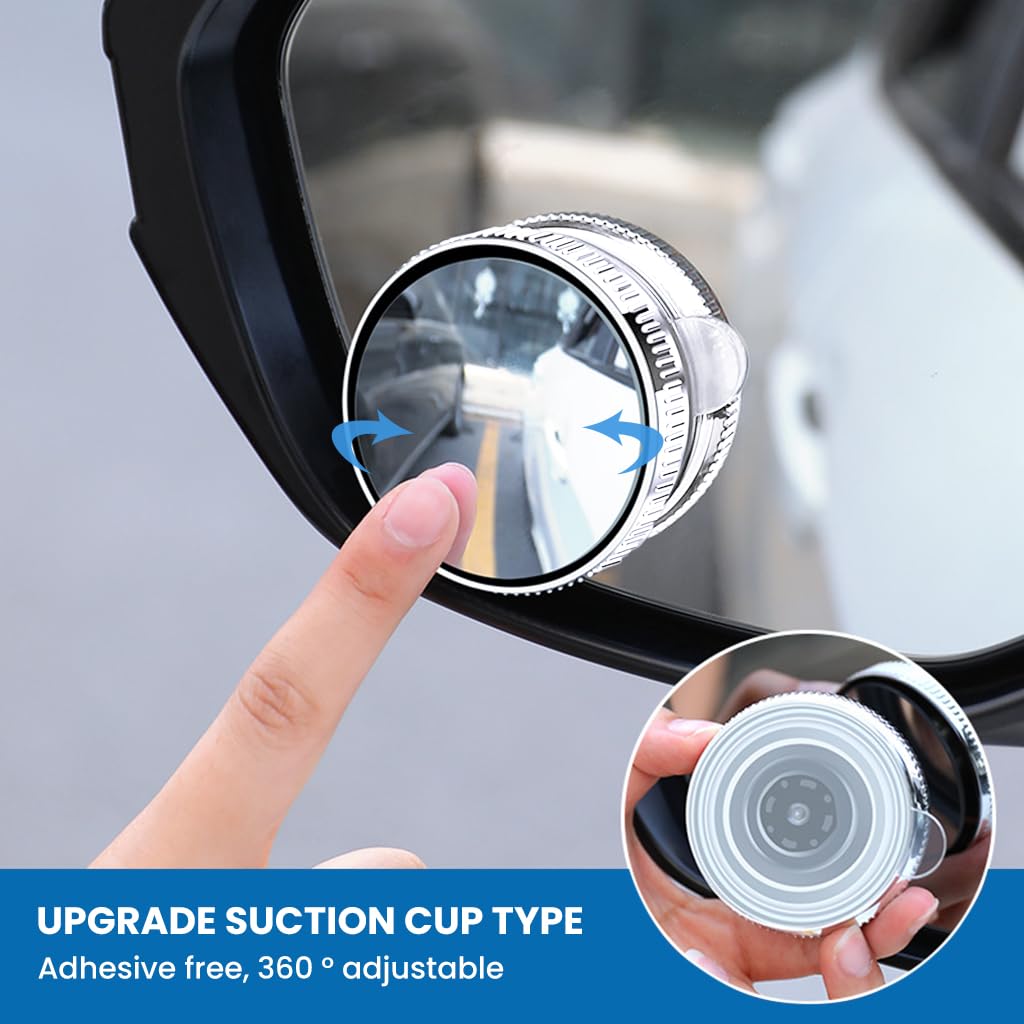 STHIRA 2Pcs Blind Spot Mirror for Car, 2 Inch Round HD Mirror Glass Convex Curved Rear View Wide Angle Side 360° Rotate Mirror Blindspot with Strong Suction Cup Mount for Universal Vehicles, Van, SUV, Trucks