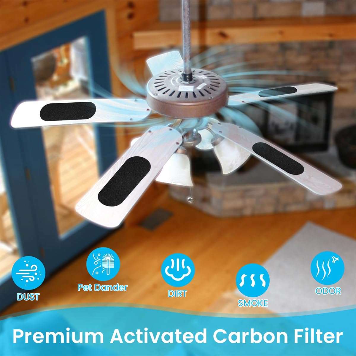 HASTHIP 3Pcs Ceiling Fan Filters for Blades - 25cmx9cm Activated Carbon Air Filter Pads, Ceiling Fan Dust Catcher, Charcoal Fan Blade Air Purifier Pads, Ceiling Fan Air Filter for Home & Office