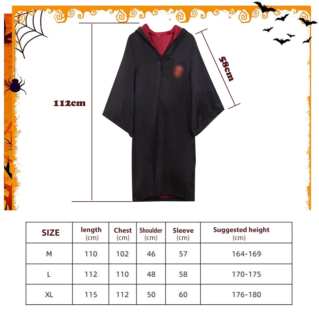 PATPAT Wizard Costume Robe Set Cosplay Costumes for Women Men School Magic Wizard Cloak with Harry Potter Wands, Tie & Glasses for Adult Teens, Suggest Height 170-175cm
