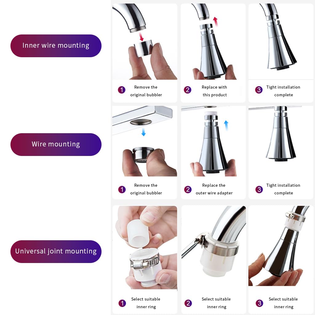 Serplex Tap Extender for Kitchen Sink Kitchen Tap Extension Flexible 360° Rotatable Anti-Splash Water Tap Extension with 3 Water Outlet Modes Faucet for 24mm Internal Teeth, 15mm~22mm External Teeth