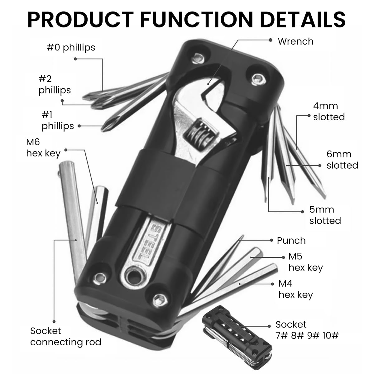 STHIRA Multi Tool Folding Multifunctional Tool Portable Multi Hex Key Tool Drill Tool Mini Wrench Bicycle Repairing Tool Outdoor Gadget Multipurpose Gadget Gift for Man