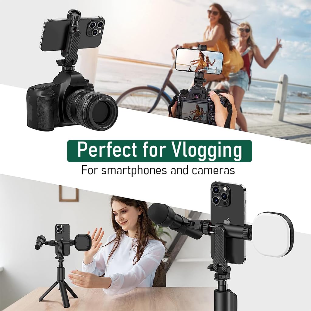 ZORBES Phone Mount for Tripod Stand, Smartphone Mount Adapter for Tripod Stand Retractable Phone Holder 360° Rotates and 180° Tilts Angle Universal 1/4
