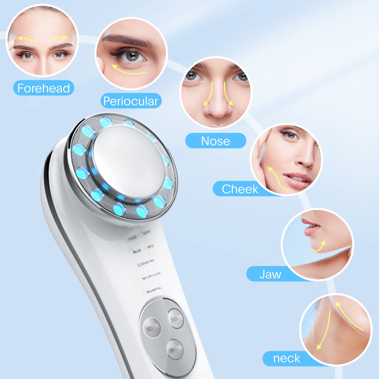 HANNEA Facial Massager 7 in 1 Skin Care Function Deep Pores Cleanser Facial Contour Lifting EMS Micro-current Anti Wrinkles Facial Massager