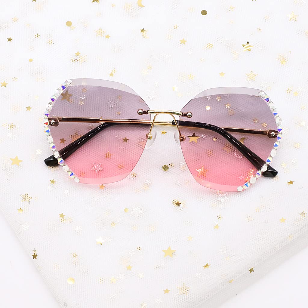 PALAY UV400 Protective Sunglasses for Women Stylish with Storage Box Glasses Cloth, Rimless Diamond Cutting Lens Women Sunglasses for Summer Driving Shades for Women(Style 2)