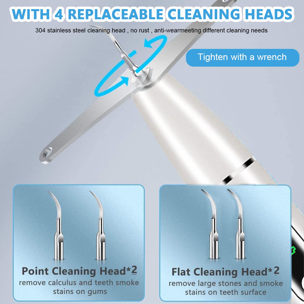 HANNEA Teeth Whitening Kit Electric Tartar Remover with LED, Teeth Stain Remover with 3 Working Modes, Teeth Cleaning Kits With 4 Stainless Steel Bits, Oral Mirror, Home Dental Care