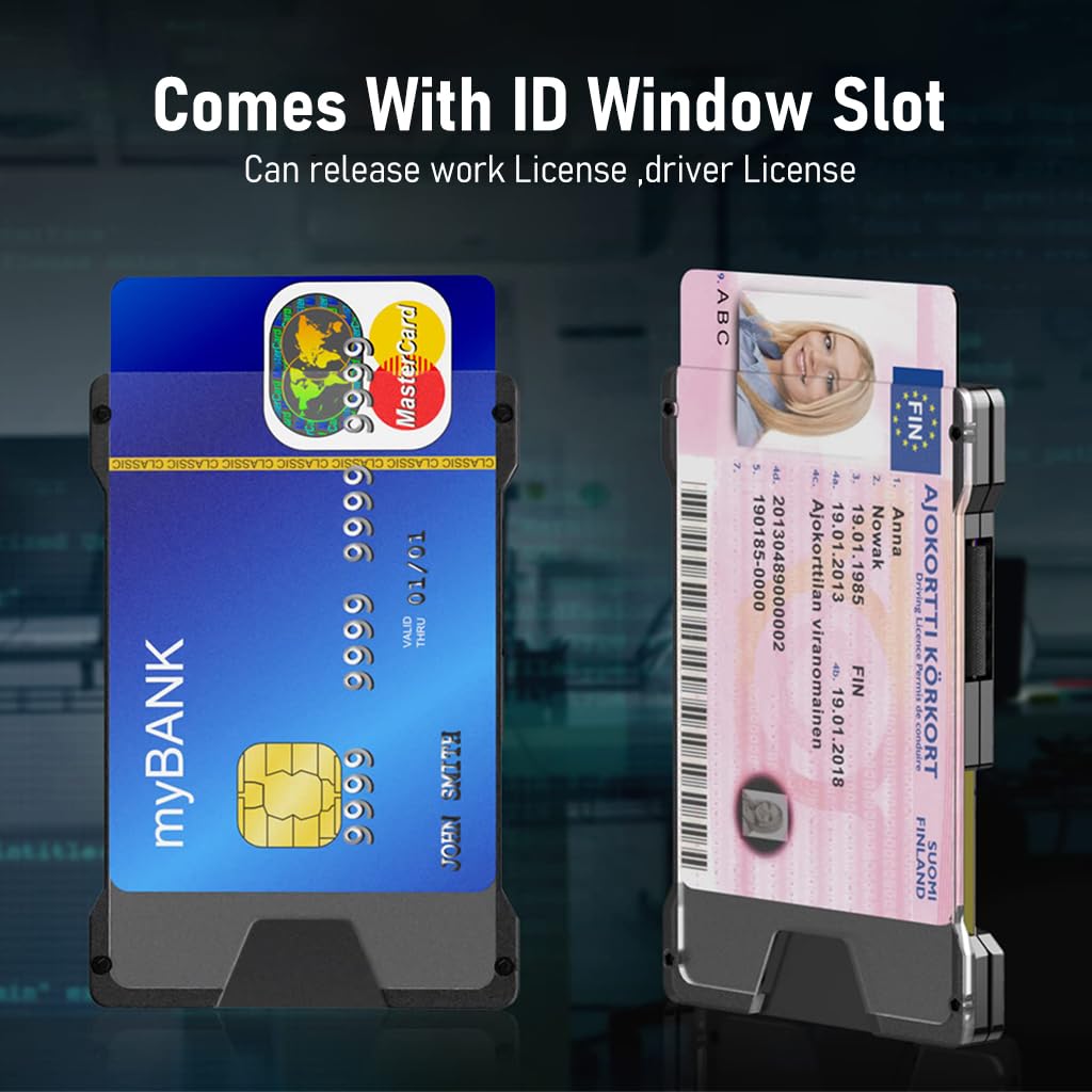 HASTHIP 2 in 1 Metal Money Clip Wallet with with Clear ID Card Holder, RFID Blocking, Holds up 1-12 Cards with Cash Clip, Ultra-Thin Minimalist Wallet for Men, Credit Card Holder ID Badge Holder