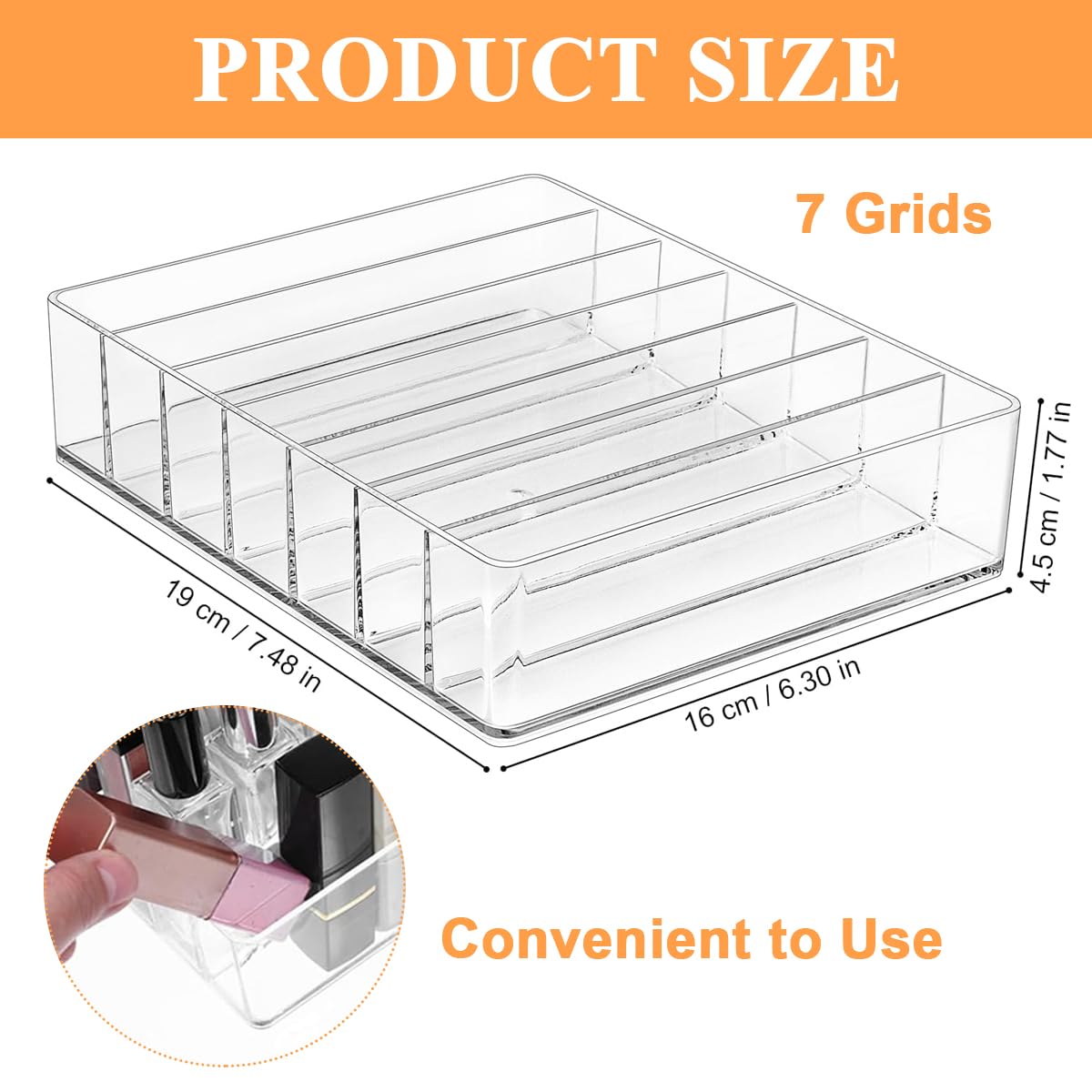 MAYCREATE Make Up Organizers and Storage for Vanity, 7 Sections Divided Clear Acrylic Cosmetics Organizer for Drawer and Bathroom