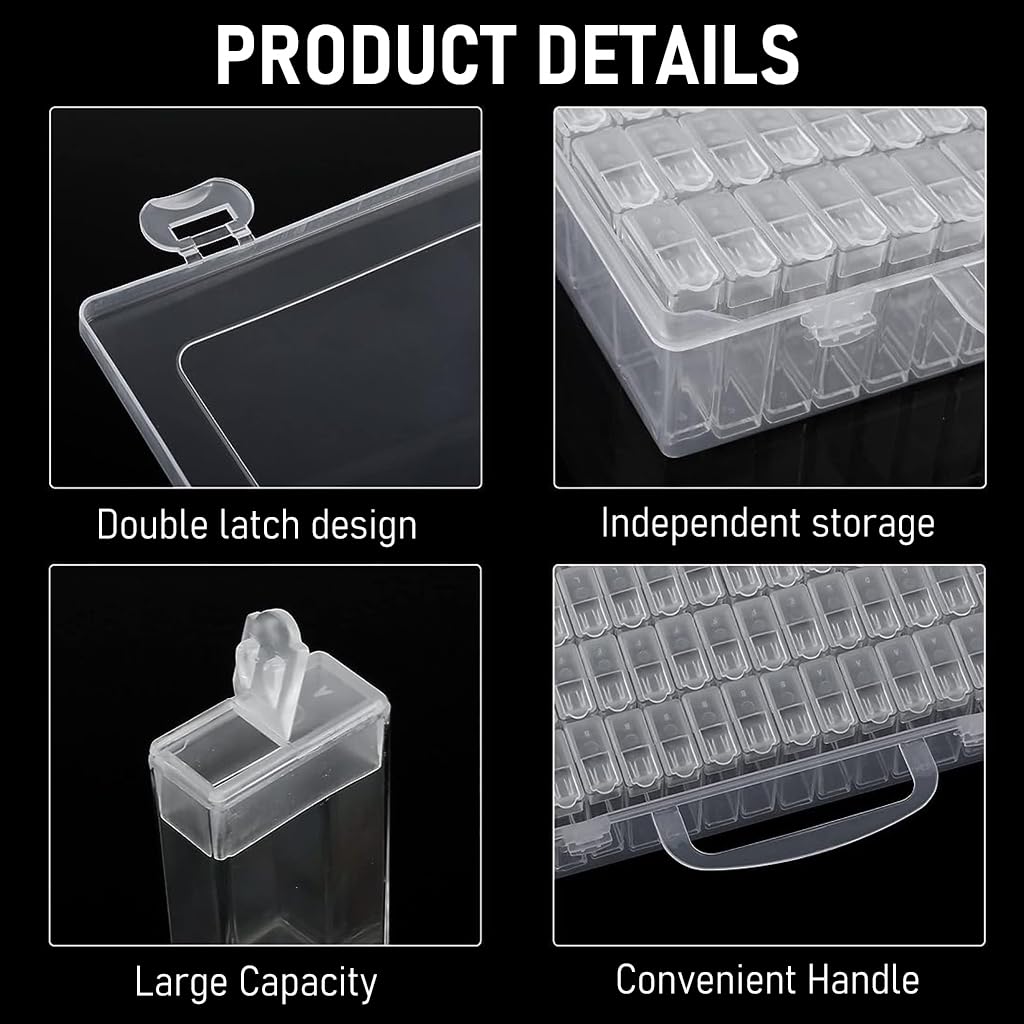 ZIBUYU Diamond Painting Storage Box 64 Slots with 64 Labels Individual Beads for DIY Art Craft Jewelry Beads Organizer Accessories Jewelry, Rhinestones