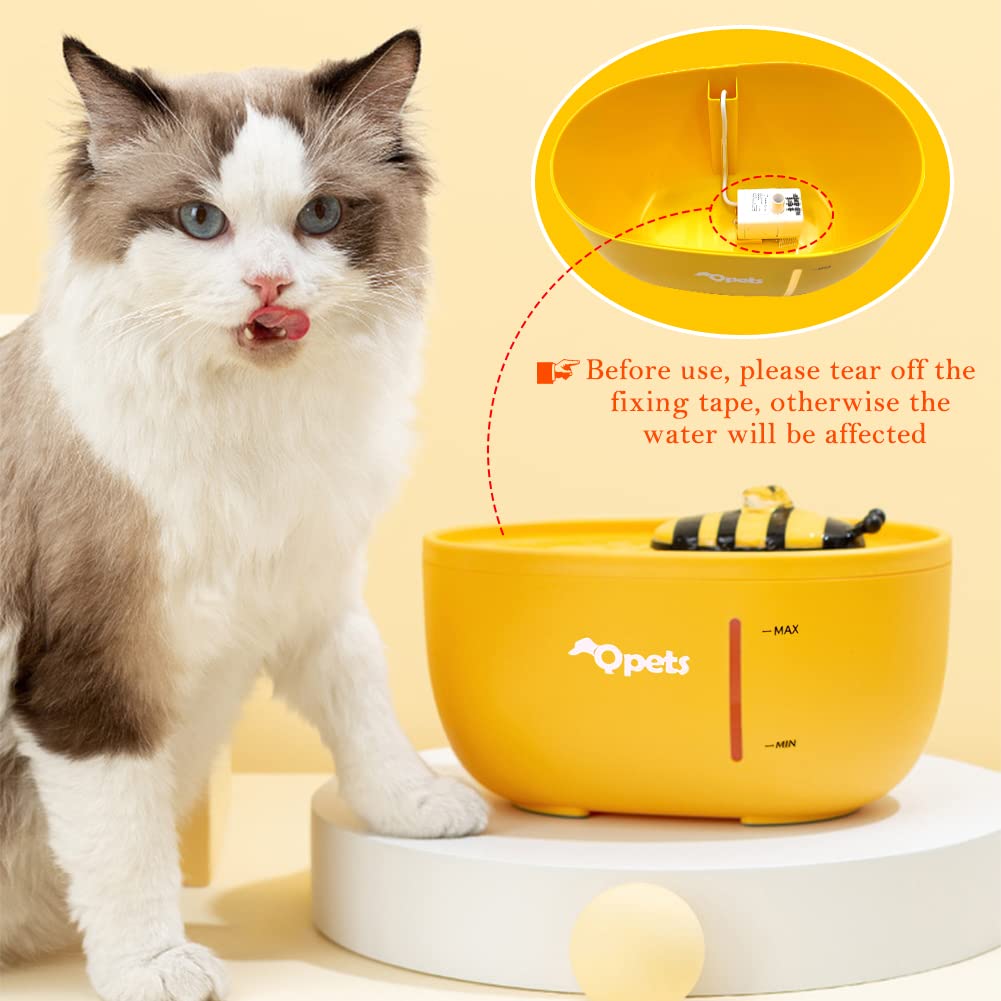 Qpets 2L Cat Water Fountain, Auto Cat Dog Water Fountain Water Dispenser with Filter, Cartoon Bee Style Water Dispenser for Cat, Dog Water Fountain Dog Water Fountain for Cats Dog Water Bottles