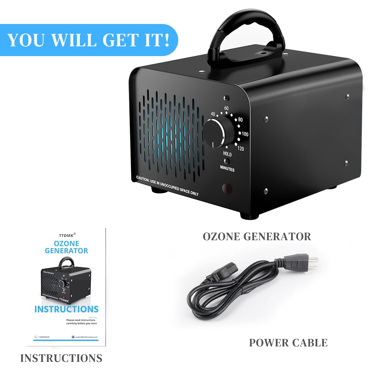 HANNEA Portable Ozone Generator 20, 000mg/h High Capacity Ozone Machine Ozone Disinfection Machine Home Ozone Generator for Water Treatment, Air Purification, Odor Removal