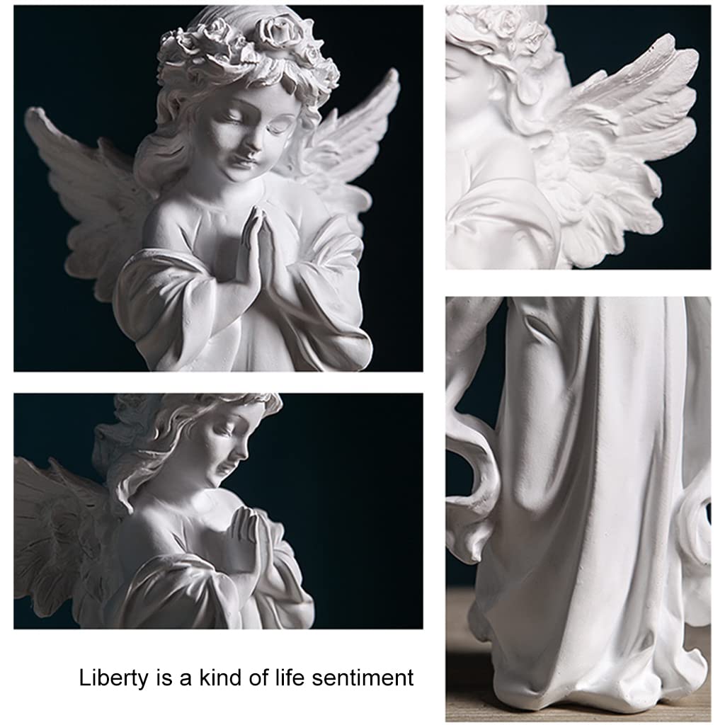 HASTHIP Praying Girl Angel Statue, Memorial Resin Wings Cherubs Sculpture for Decoration, Living Room, Shelf, Mantel, Home Decor Ornament, Perfect for Gifting, 5.9 * 11.81 Inches