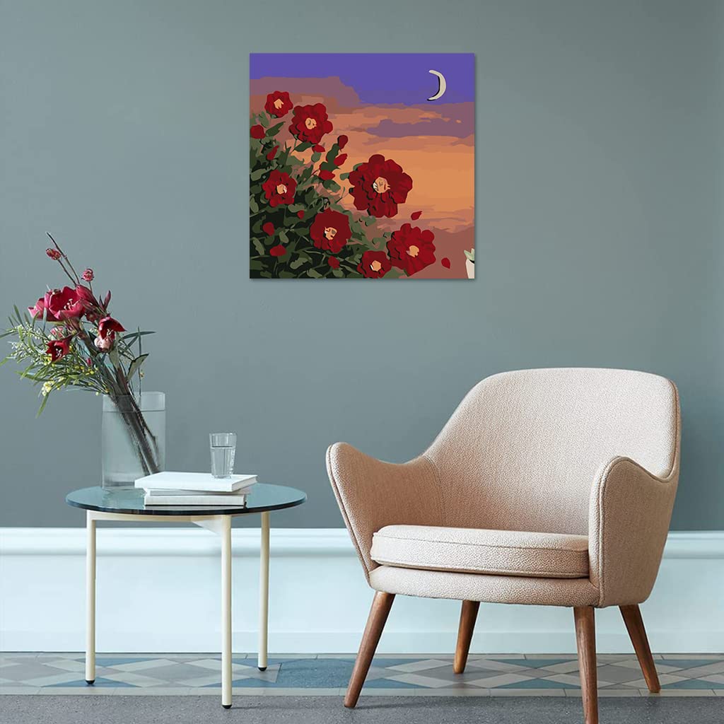HASTHIP DIY Oil Painting, Paint by Numbers Kits, Paint by Numbers for Adults Kids Flowers Acrylic Painting Tool Kit for Living Room Bedroom Decor, 30 * 30cm