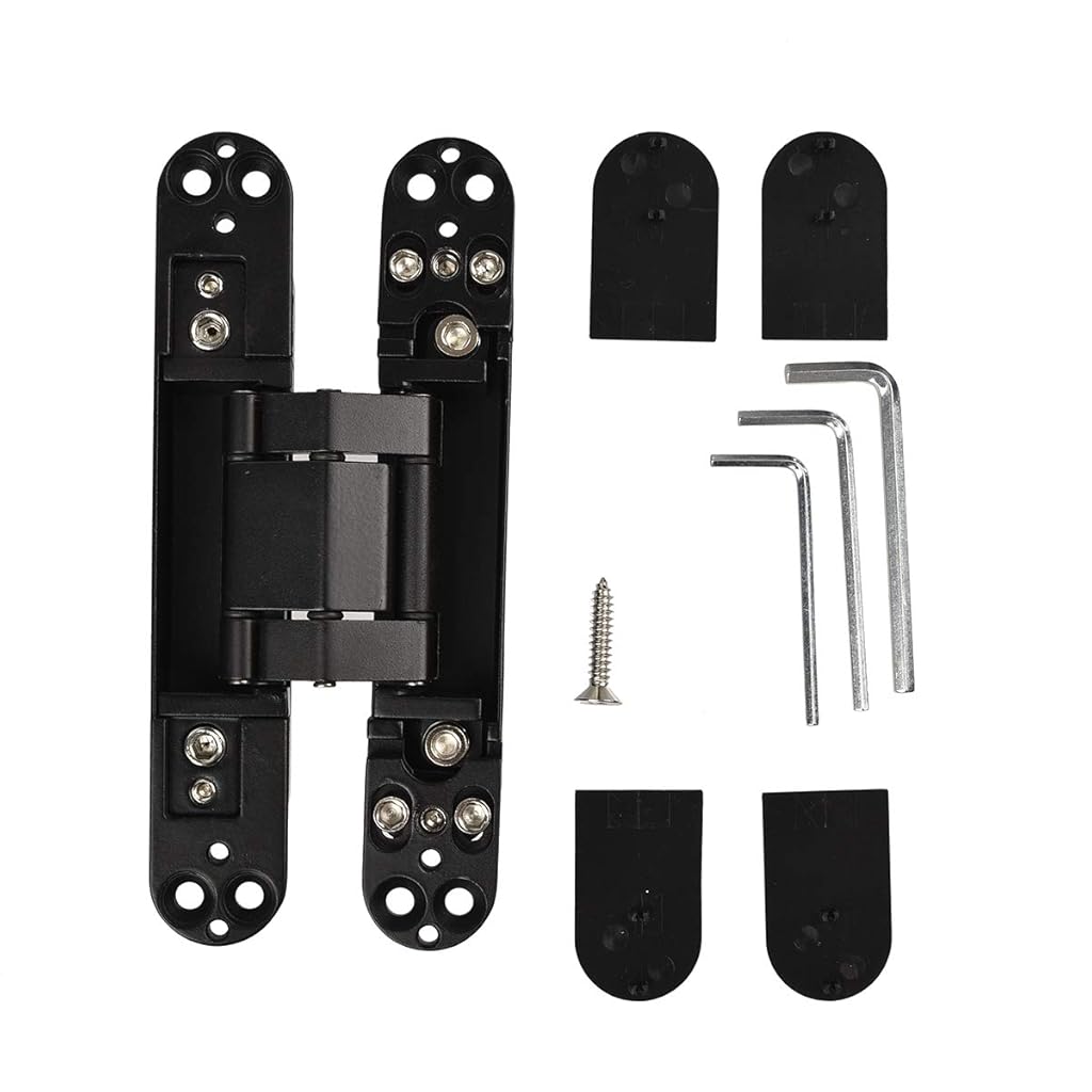 Serplex® Hidden Door Hinge, Invisible, Concealed, Secret 3-Way Adjustable Black Hinge for Doors (2 PCs)-Metallic