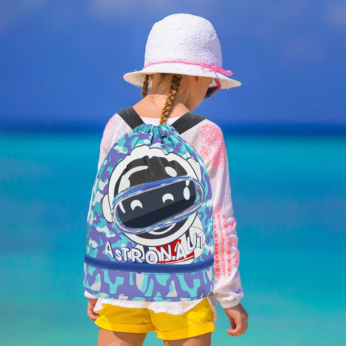 PALAY Swimming Bag for Kids Cartoon Print Shoulder Bag for Kids Large Capacity Backpack for Boys Girls Wet Dry Separation Beach Bag Storage Bag for Clothes, Swimming Goggles