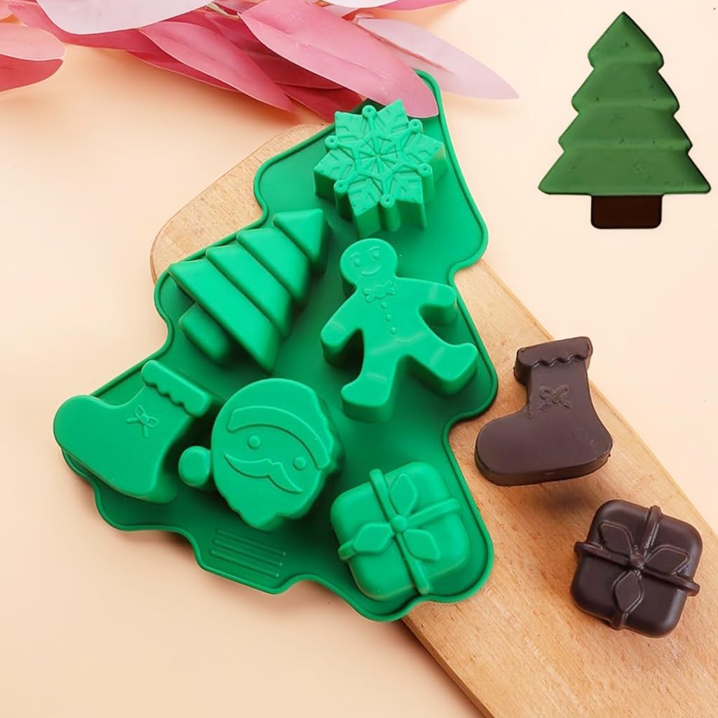 HASTHIP 1 Pack Christmas Silicone Molds, Large Size Xmas Baking Mold for Mini Cakes, Handmade Soap