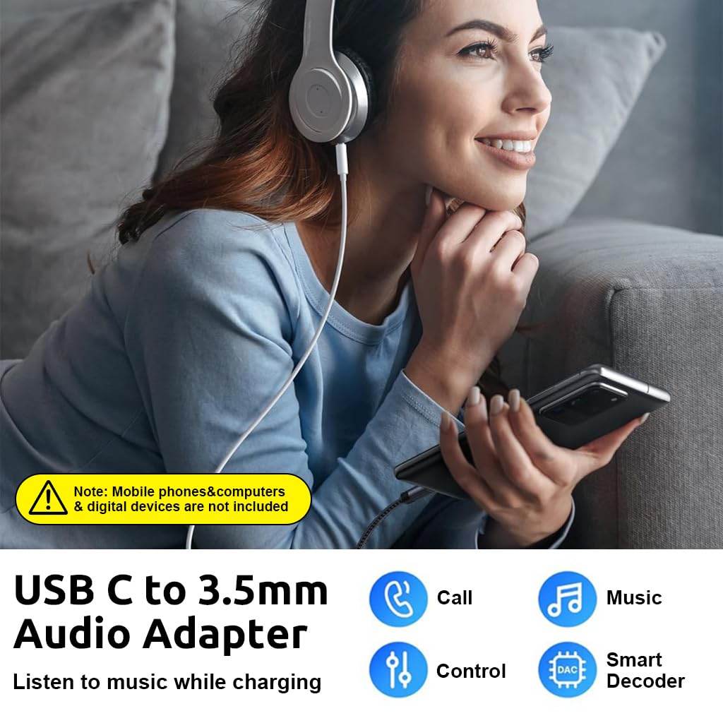 Verilux Type C to 3.5 mm Audio Jack Adapter, Nylon Braided USB C to 3.5mm Audio Cable, Universal HiFi Audio Cable for iPhone, Samsung Galaxy S23 S23+ S23 Ultra, S22 S21 S20 Plus/Ultra, iPad Pro