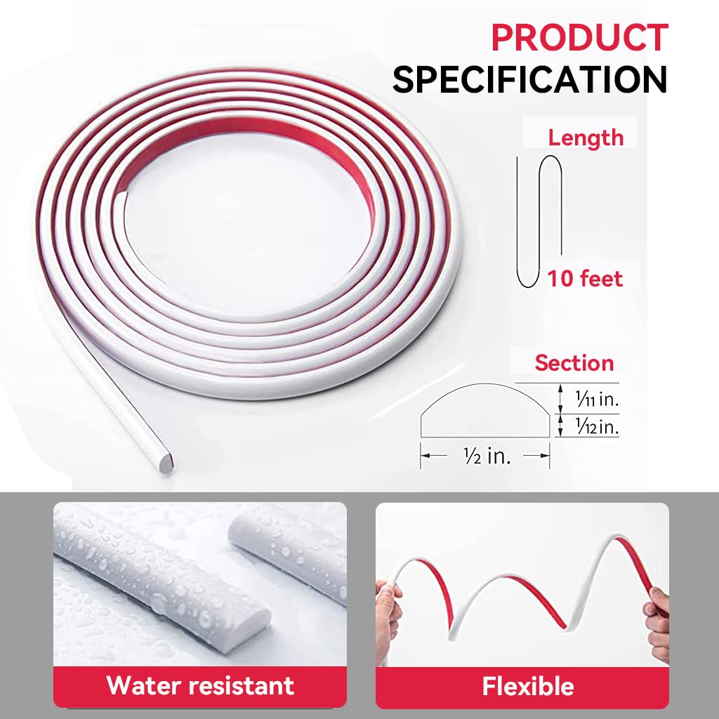 HASTHIP 10 Ft/3 M Wall Sticker Peel and Stick Trim, Self-Adhesive Waterproof Adhesive Liner, Cuttable Wall Baseboard Sticker for Wall Tile Edges, Kitchen Backsplash, Mirror Frame (White)