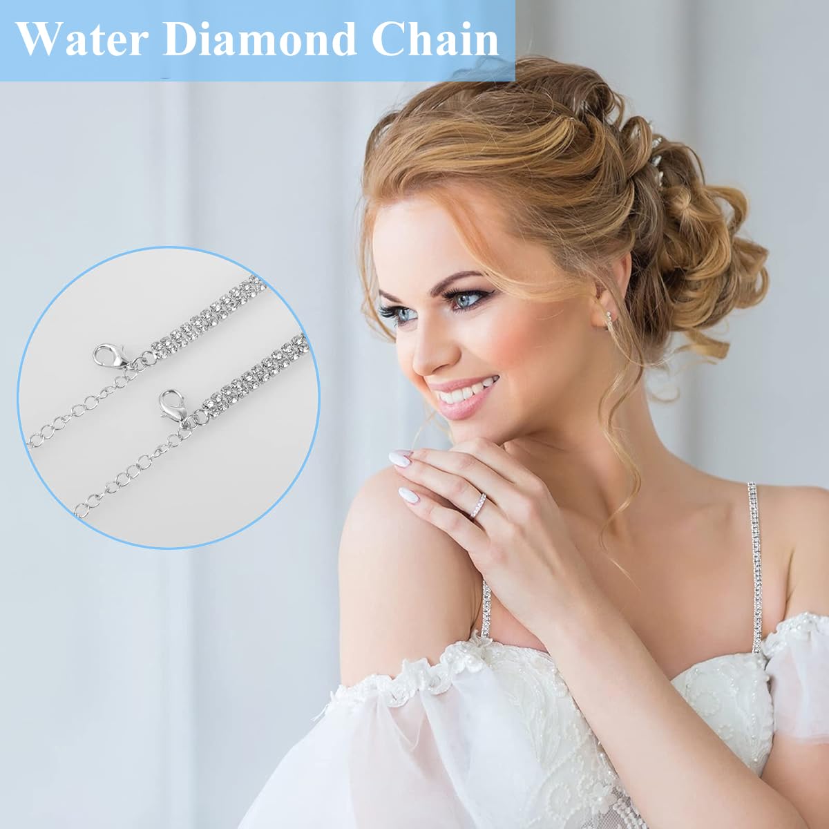 MAYCREATE 2 Pairs Metal Bra Straps for Women, Invisible Shining Rhinestone Bra Strap for Dress, Fashion Non-Skid Adjustable Shoulder Strap for Evening Dress, Bra Tops Dress