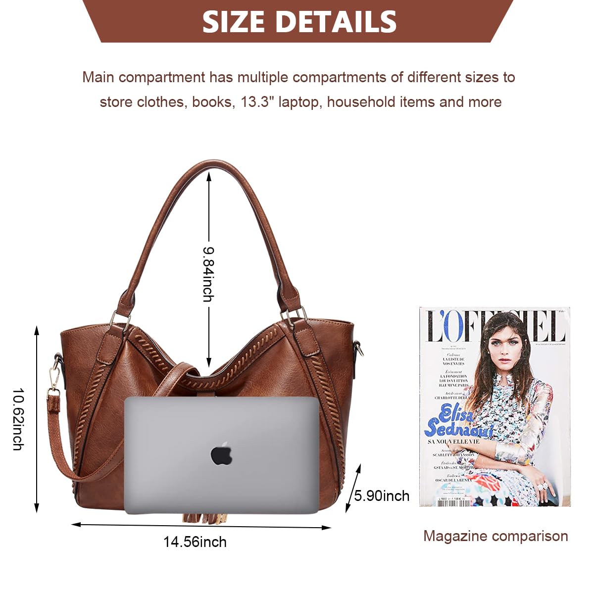 PALAY Tote Bags for Women Handbag Large Capacity Retro Vintage Tote with Shoulder Strap Tassel Decor Handbag for Lady Soft PU Leather Tote Bag Classic Solid Color Shoulder Crossbody Bags