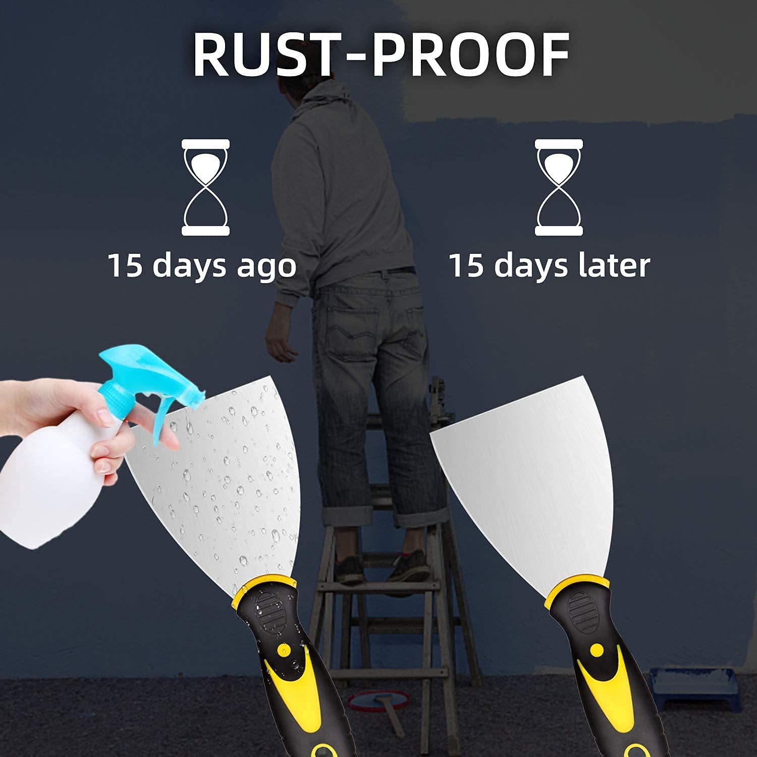 HASTHIP Putty Scrapers, Putty Knives, Putty Knife Set, Spackle Metal Scraper Tool for Drywall Finishing, Plaster Scraping, Decals, and Wallpaper (4 Pack, 5