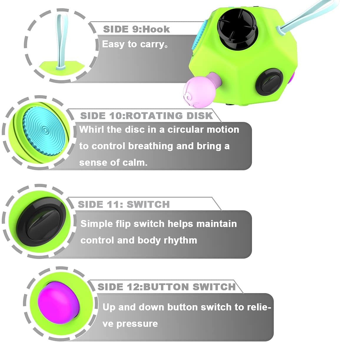 PATPAT 12 Sided Fidget Cube, Dodecagon Fidget Toys for Children and Adults, Fidget Toy Stress and Anxiety Relief Depression Anti for All Ages with ADHD ADD OCD Autism (Green)