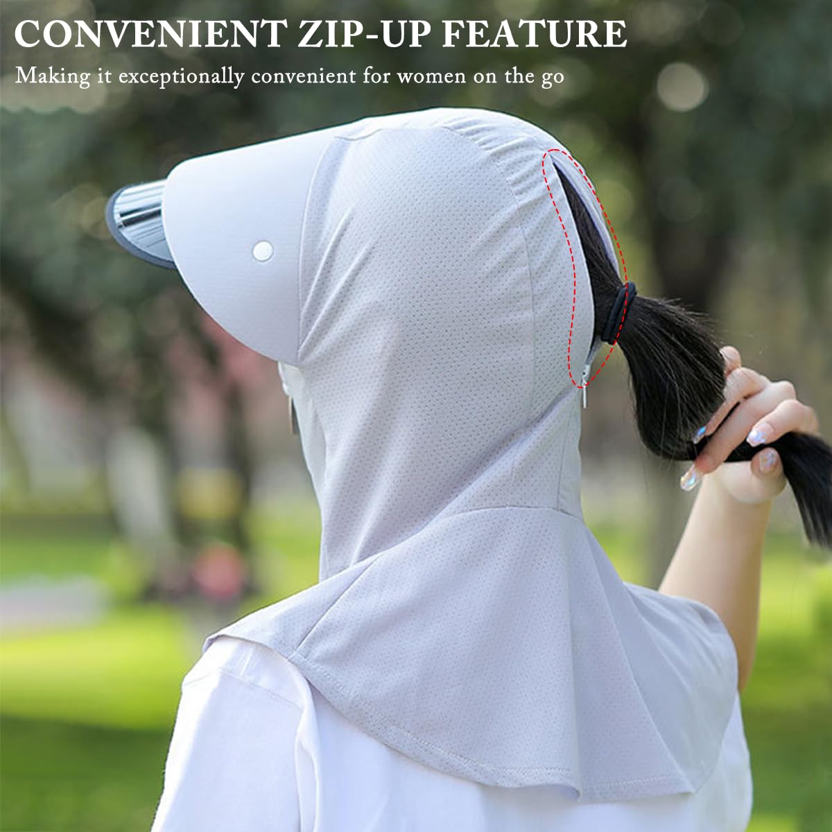 PALAY Sun Hats for Women Sun Protection Wide Brim Summer Caps for Women Zip Up Ponytail Beach Hat with Removeable Sun Visor Extender Outdoor Women Cap for Riding, Driving, Working